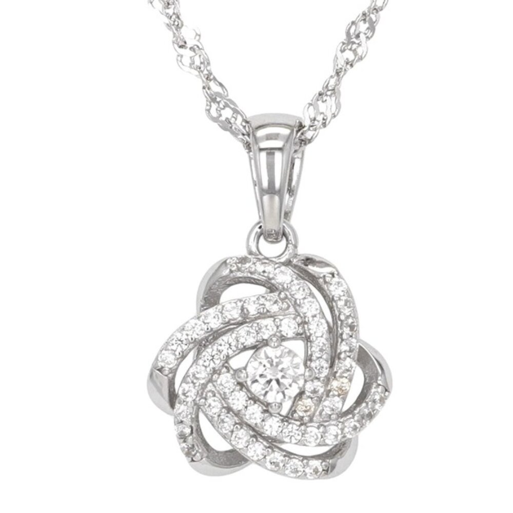 NIB - JTV White Zircon Rhodium Over Sterling Silver Pendant with Chain 0.60ctw